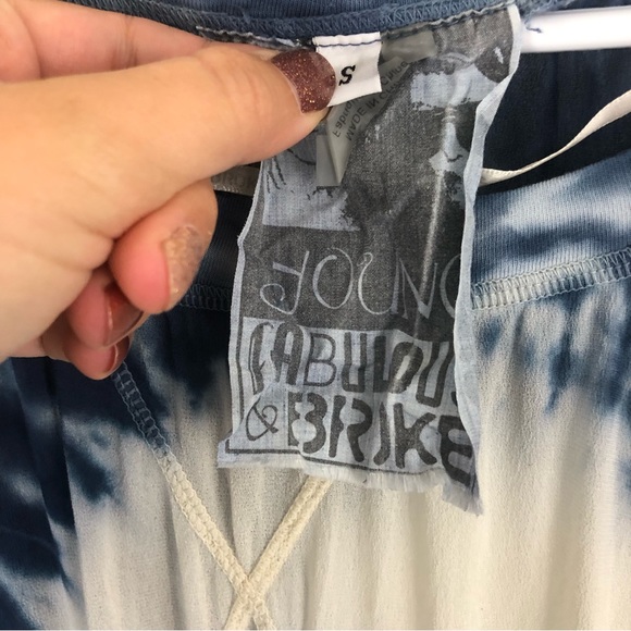 Young Fabulous & Broke Sheer Tie Dye Long Sleeve Cream and Dark Blue Size Small - Picture 3 of 5